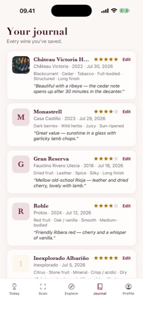 Winelingo app screenshot: a journal you’ll keep